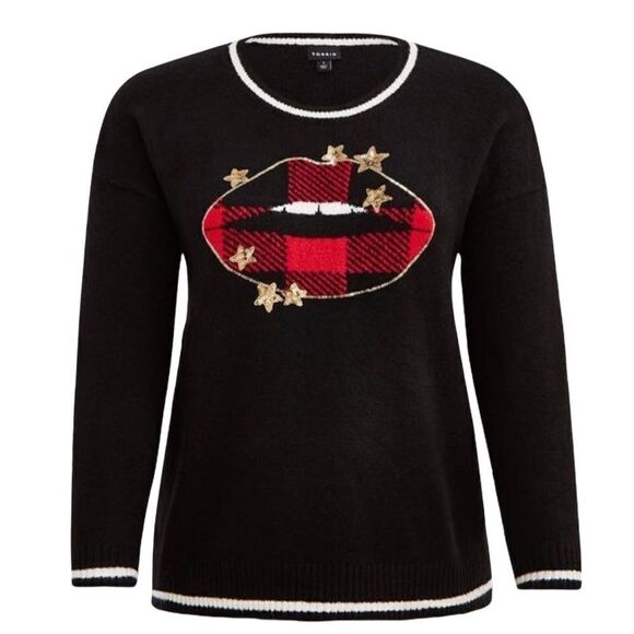 Torrid Buffalo Check Star Lips Pullover Crewneck Sweater, Size 4X - Picture 12 of 12